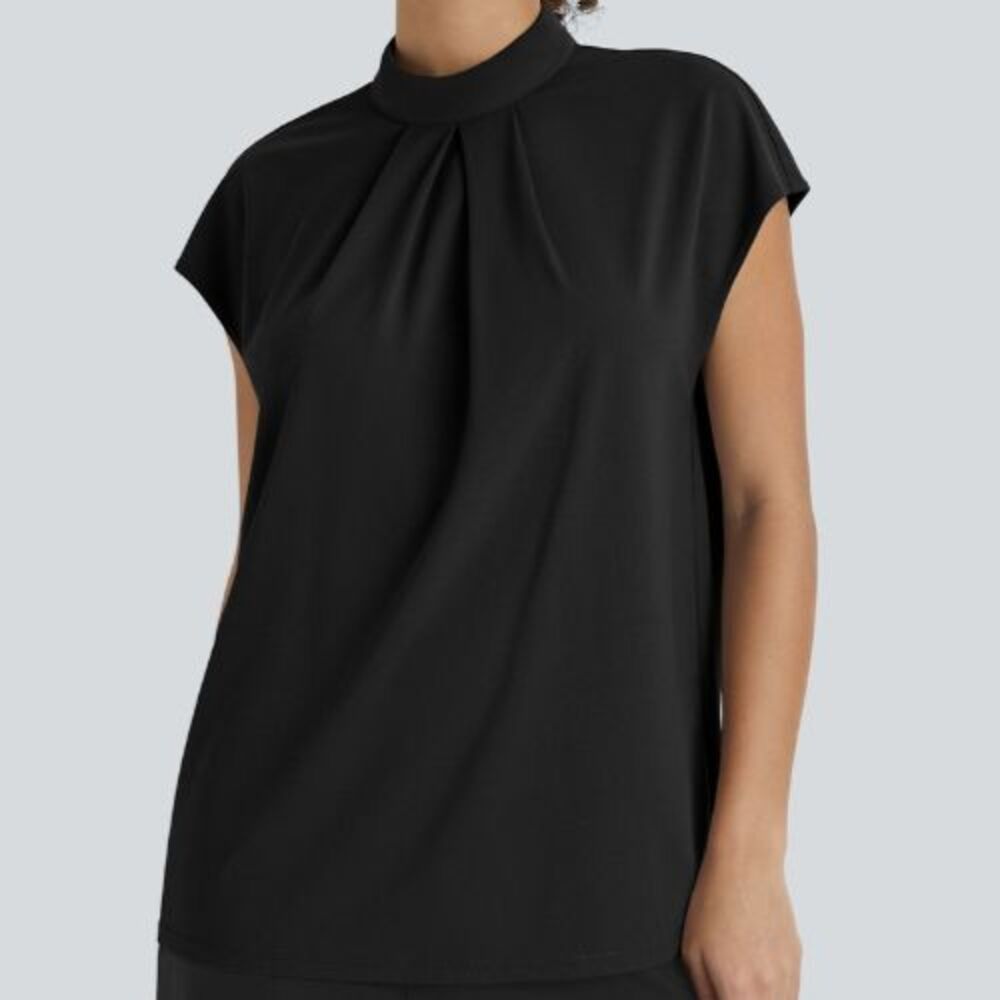 Halara Black Mock Neck Cap Sleeve Pleated Blouse Size Medium